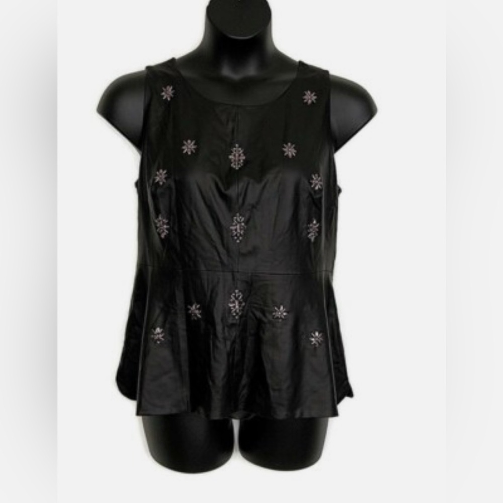 Lane Bryant Black Faux Leather Embellished Jeweled Sleeveless. Plus size